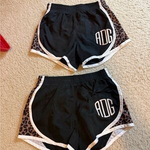 Girls Black Athletic Shorts with Leopard Trim